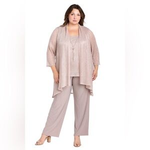 R&M Richards 3-piece Glittery Tank Top Cardigan & Flowy Pants Set‎ Plus Size 16W
